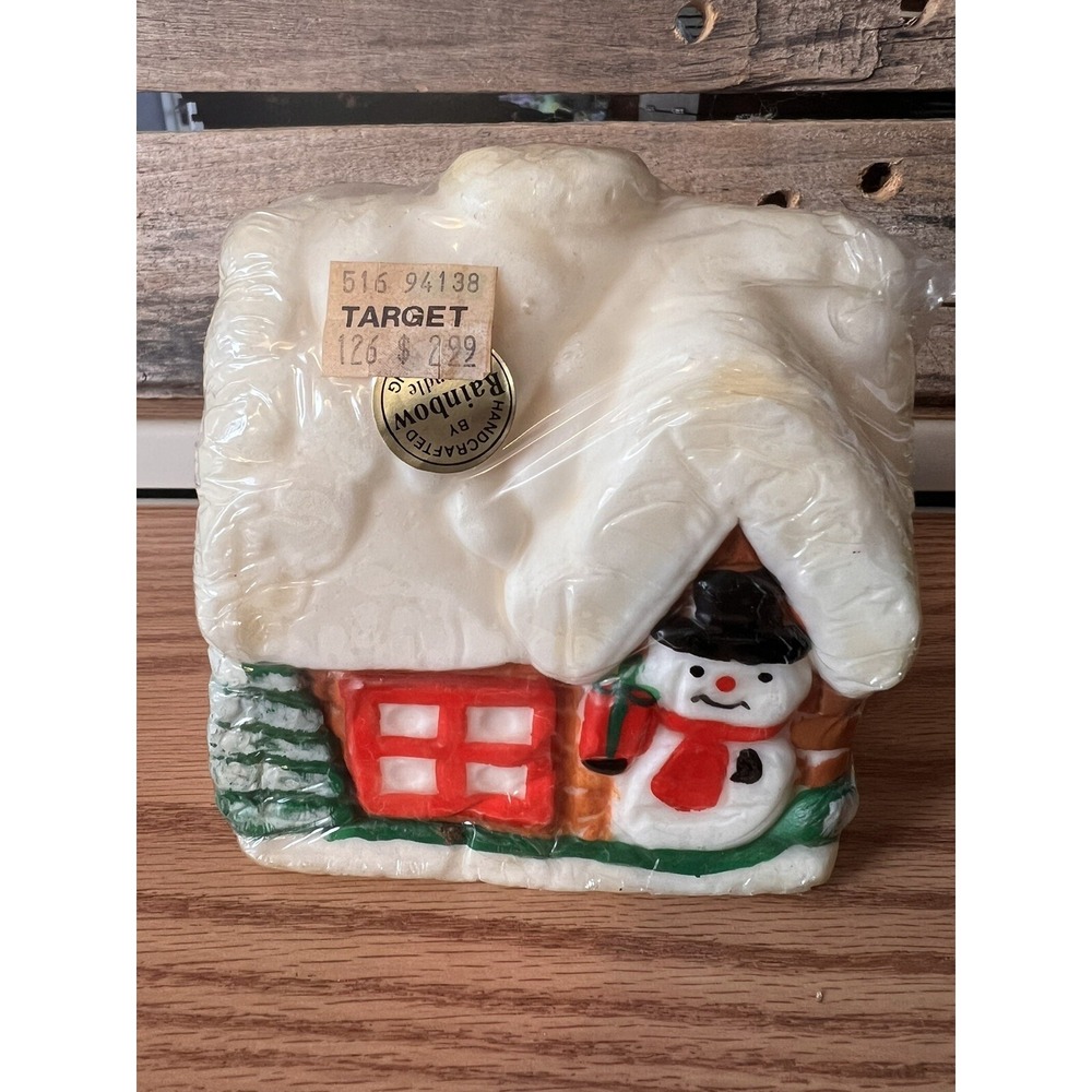 Vintage Christmas Figured Candle-Festive Holiday Decor 4"x4" Wax Snowman House